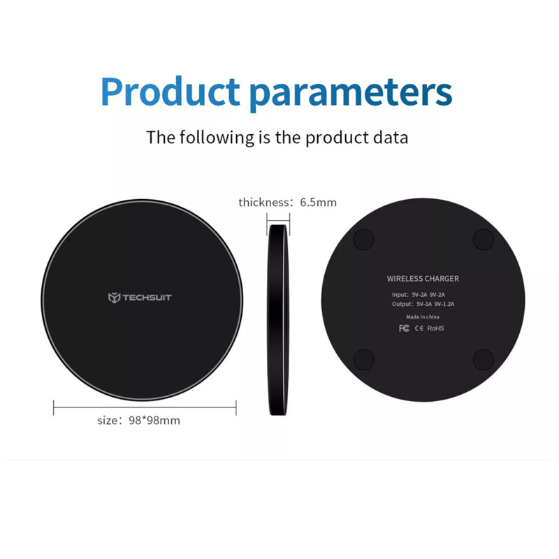 Incarcator wireless Fast Charge 10W, RGB Techsuit, CHWR002