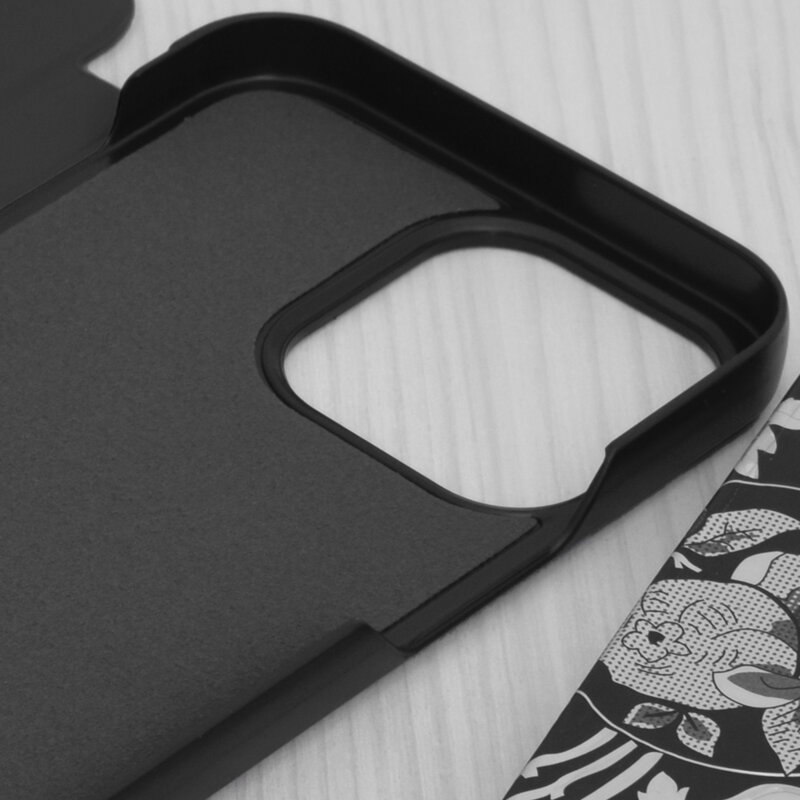 Husa iPhone 14 Pro Max Eco Leather View flip tip carte, negru