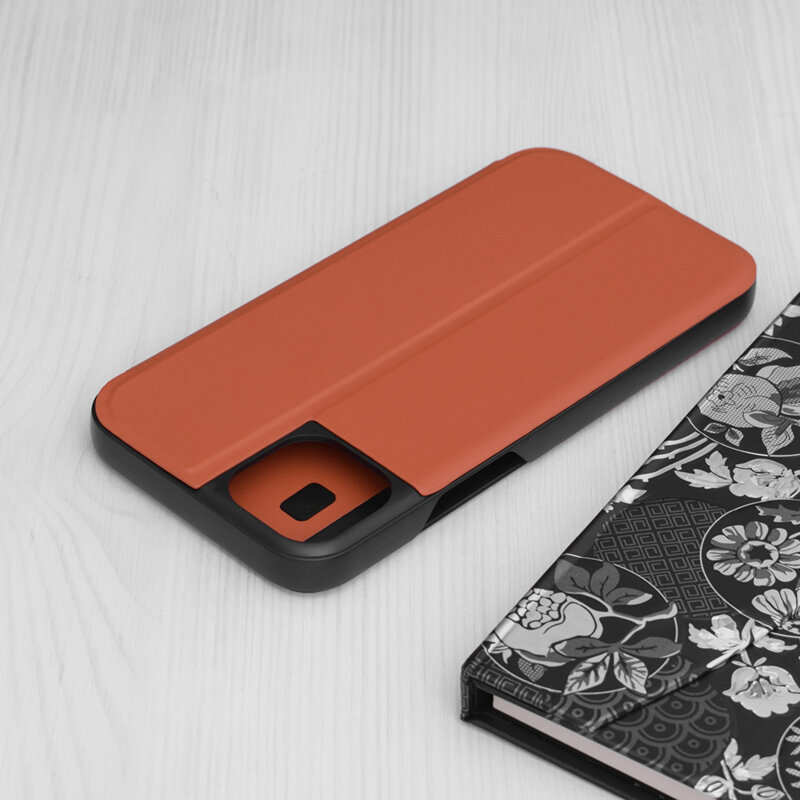Husa iPhone 14 Plus Eco Leather View flip tip carte, portocaliu