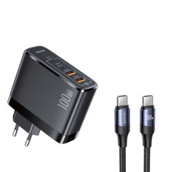 Incarcator priza T44 + cablu 2x tip C U71 Usams, negru