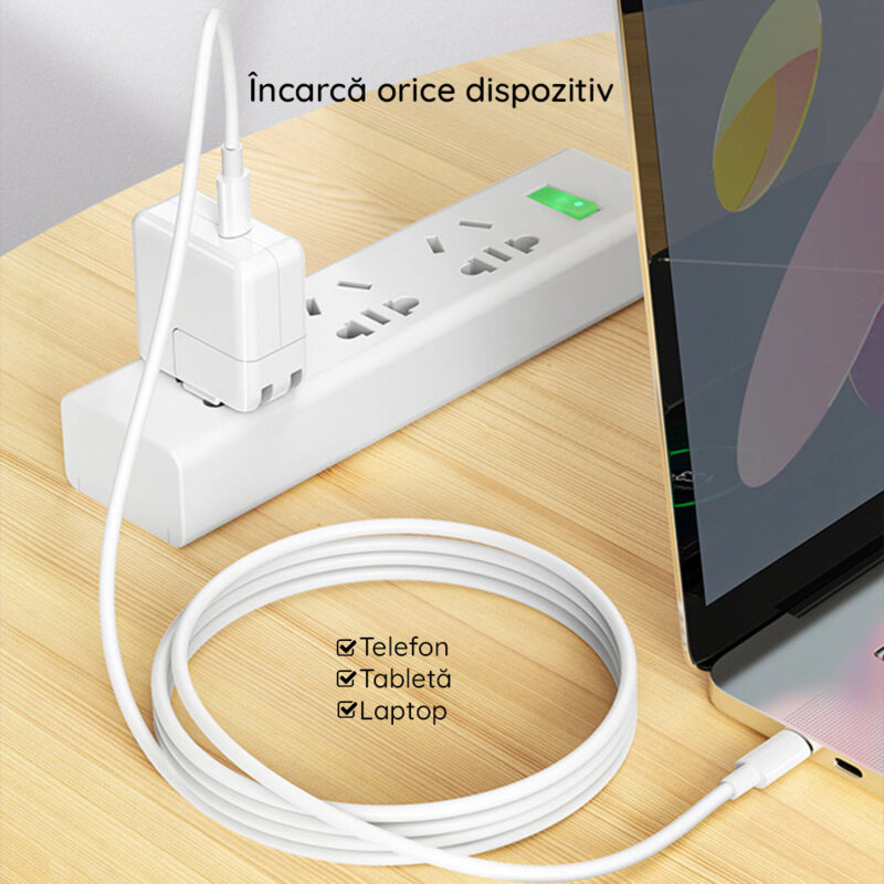 Cablu alimentare laptop Type-C 100W Hoco X51, 1m, alb