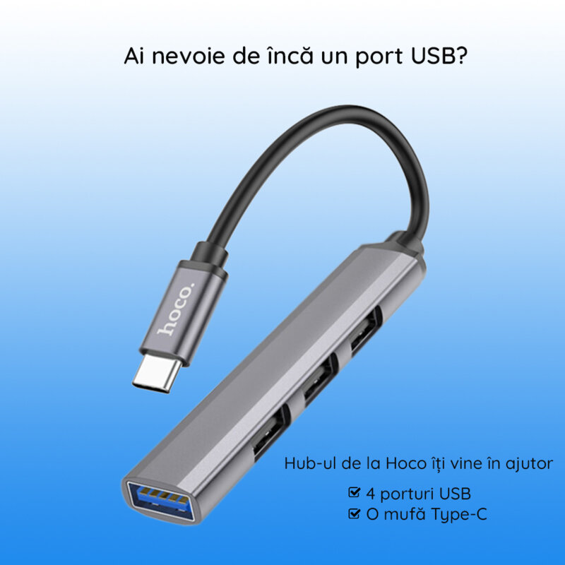 Docking station MacBook USB-C la 4x USB Hoco HB26, argintiu