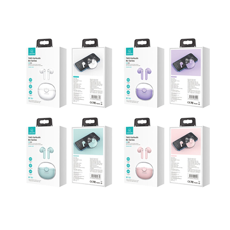 Casti in-ear Bluetooth TWS, earbuds Usams BU12, roz