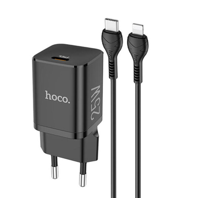 Incarcator tip C Fast Charge Hoco N19 + cablu iPhone, negru