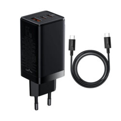 Incarcator priza USB/2xtip C GaN 65W + cablu 100W Baseus, CCGP050101