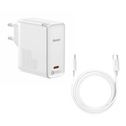 Incarcator Quick Charge 5 GaN2 + cablu USB-C Baseus 100W, alb, TZCCGAN-L02
