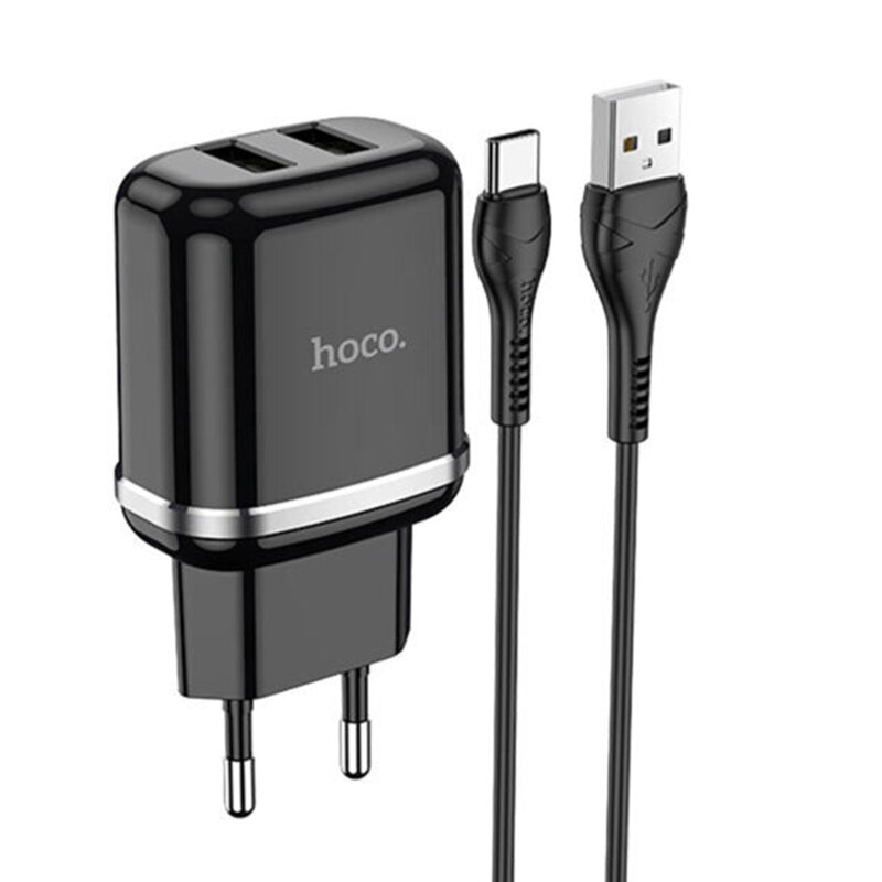 Incarcator priza 2xUSB Hoco N4 + cablu tip C, 2.4A, negru