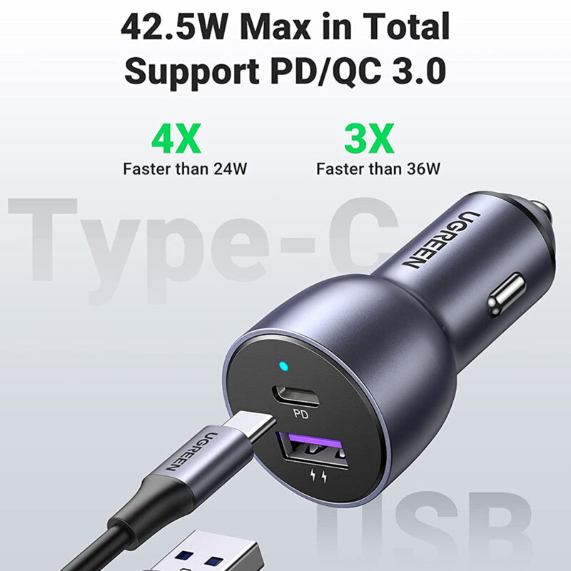 Incarcator telefon de masina USB3.0, tip C Ugreen, 42.5W, 60980