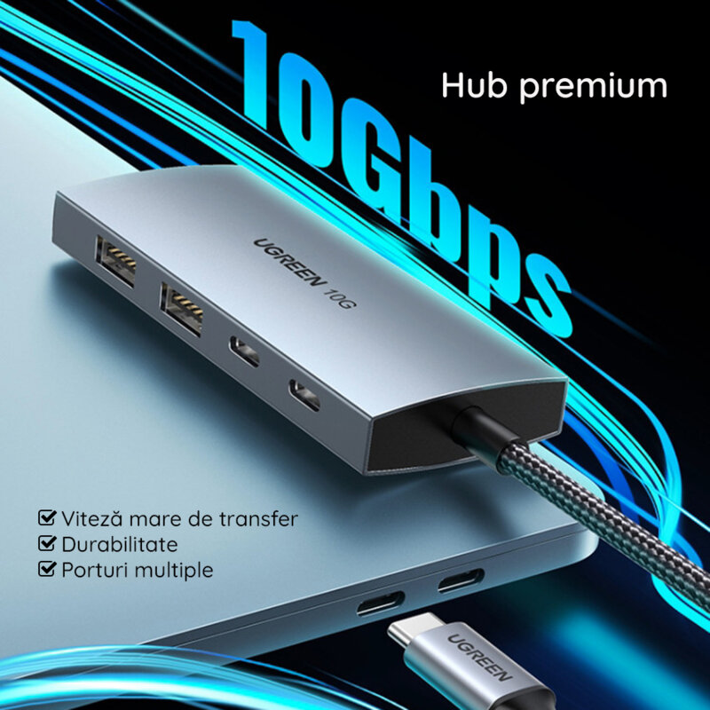Dock USB-C la 2 x USB, 2 x tip C Ugreen, 10Gbps, gri, 30758