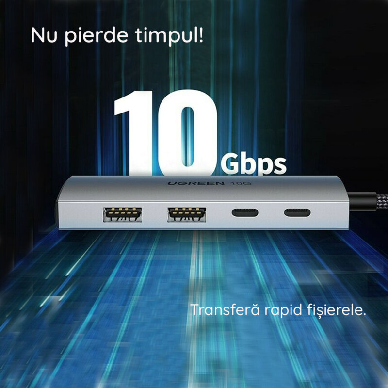 Dock USB-C la 2 x USB, 2 x tip C Ugreen, 10Gbps, gri, 30758