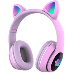 Casti urechi de pisica Bluetooth, lumini LED Gjby L400, roz