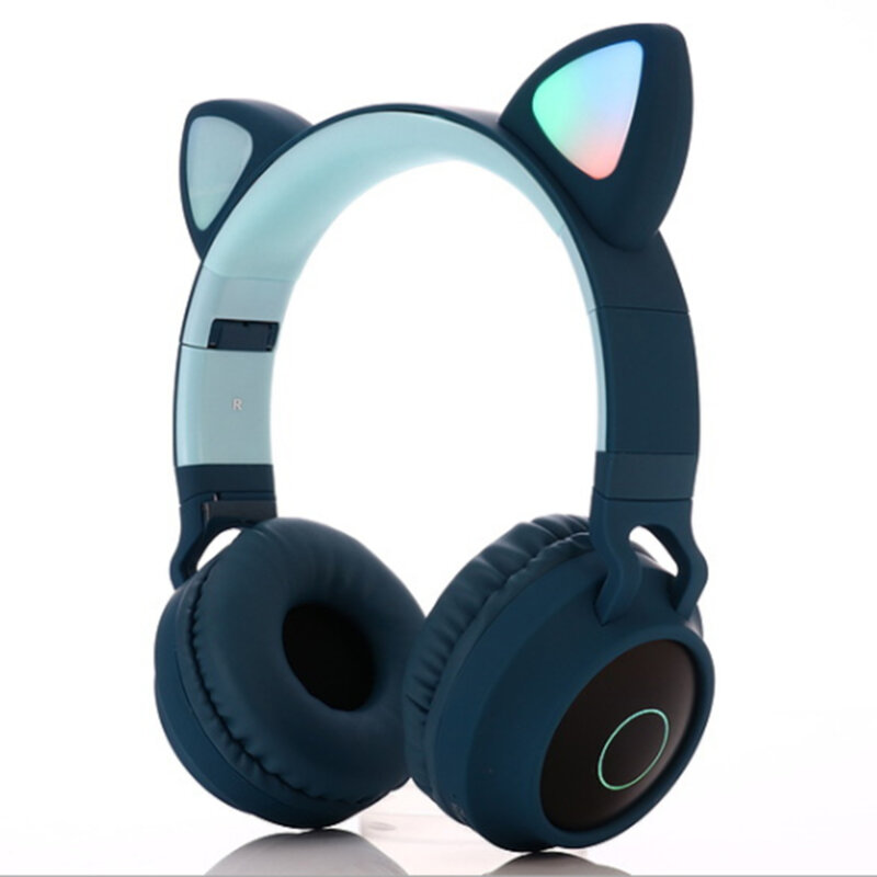 Casti urechi de pisica cu microfon Gjby, albastru, BT028C