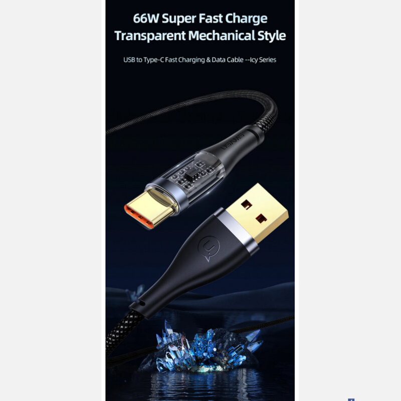 Cablu de date USB la Type-C 66W Usams, negru, 1.2m, US-SJ572