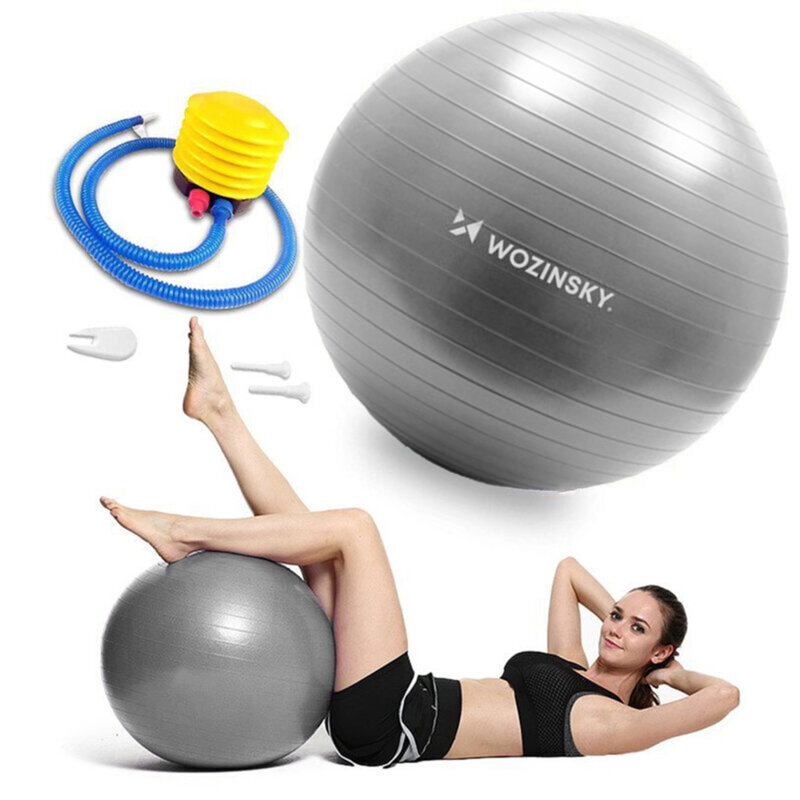 Minge gimnastica pentru recuperare fizica, fitness, yoga, pompa manuala, gri