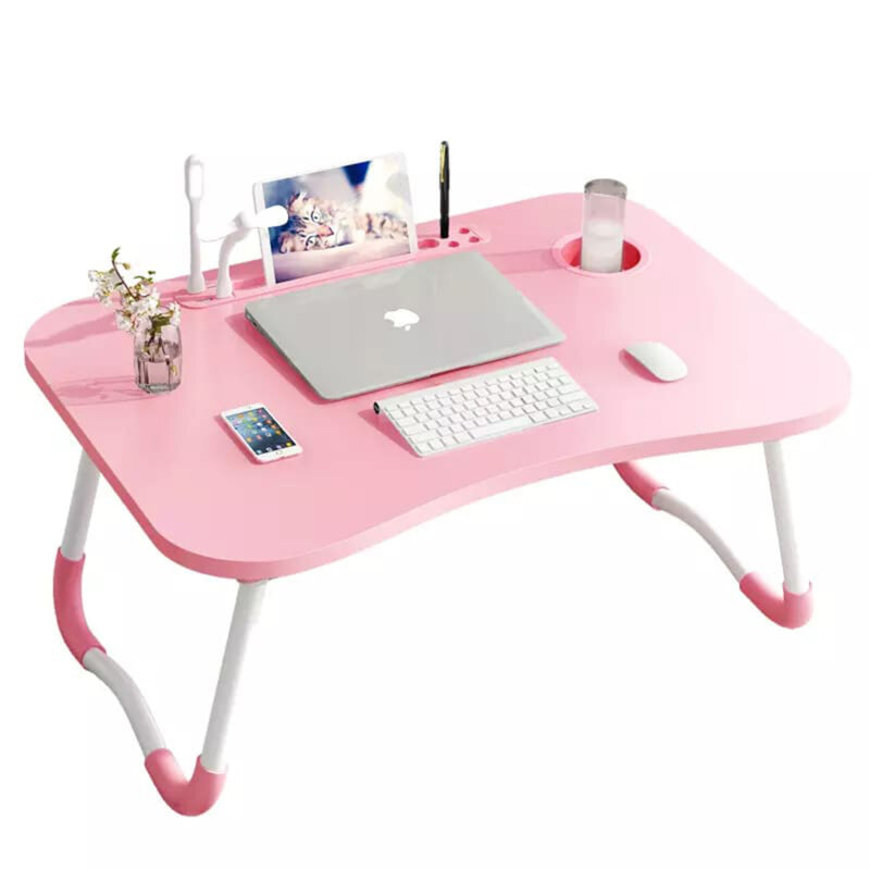 Masa laptop pliabila pentru pat, suport de pahar, roz, FD-6