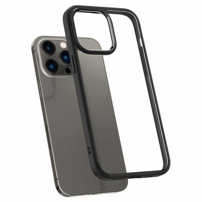 Husa transparenta iPhone 14 Pro Spigen Ultra Hybrid, negru matte