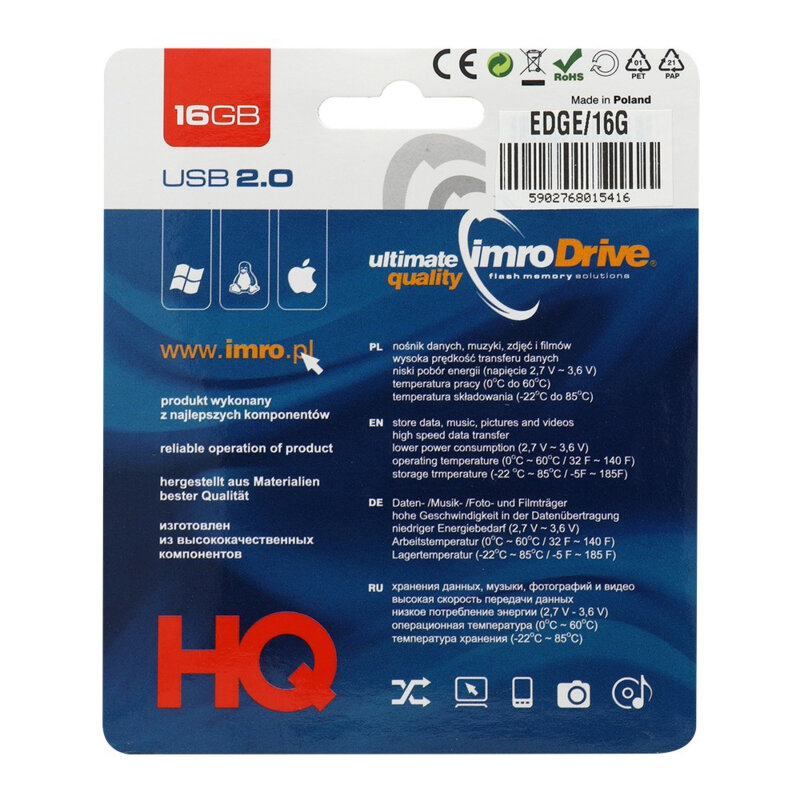 Stick de memorie USB 16GB Imro Edge, albastru