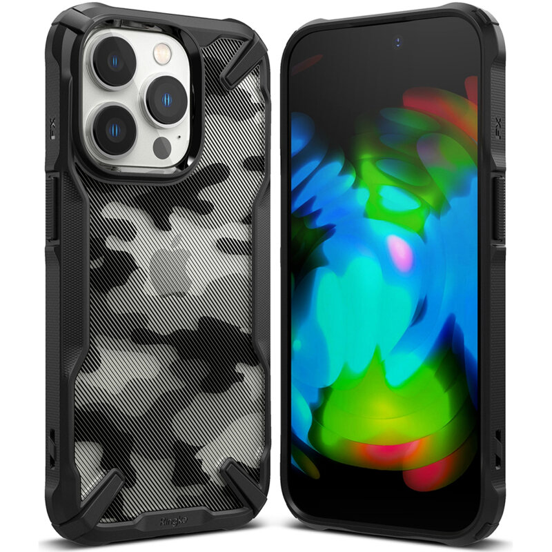 Husa iPhone 14 Pro Ringke Fusion X Design, camo black