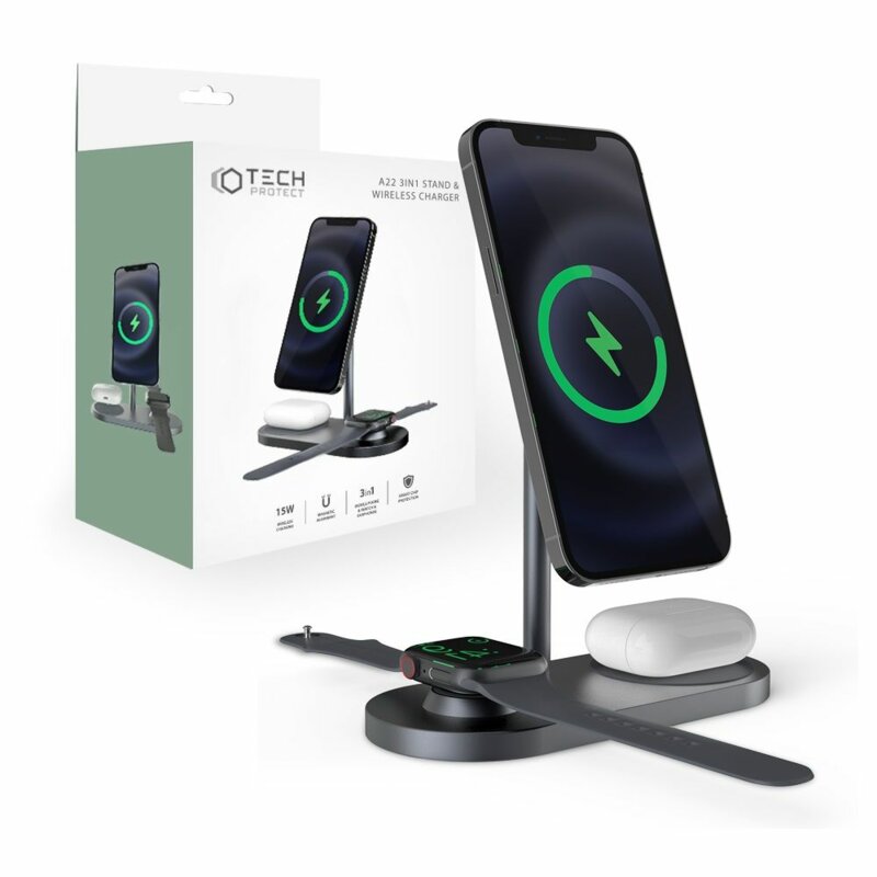 Statie incarcare wireless Apple MagSafe Tech-Protect A22, 15W, gri