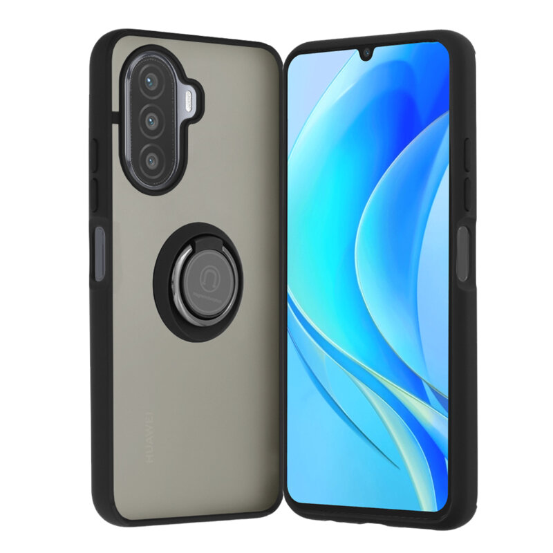 Husa Huawei nova Y70 Techsuit Glinth cu inel suport stand magnetic, negru