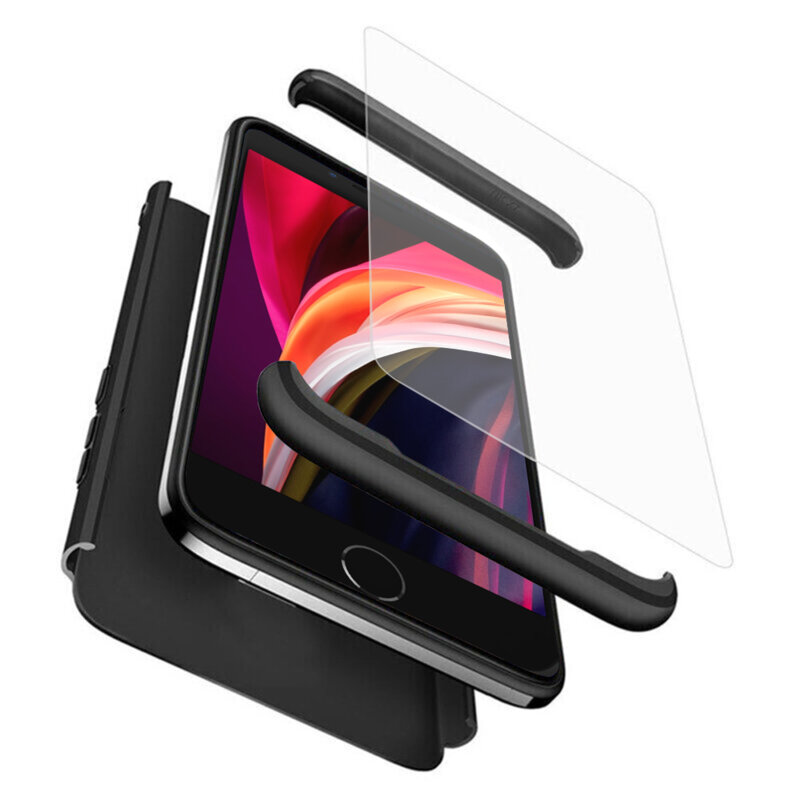 [Pachet 360°] Husa + Folie iPhone SE 2, SE 2020 GKK Original Decupaj Sigla - Negru