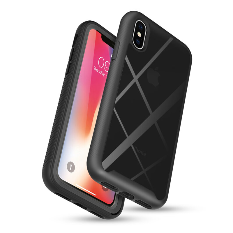 [Pachet 360°] Husa + Folie iPhone X, iPhone 10 Techsuit Defense, Negru