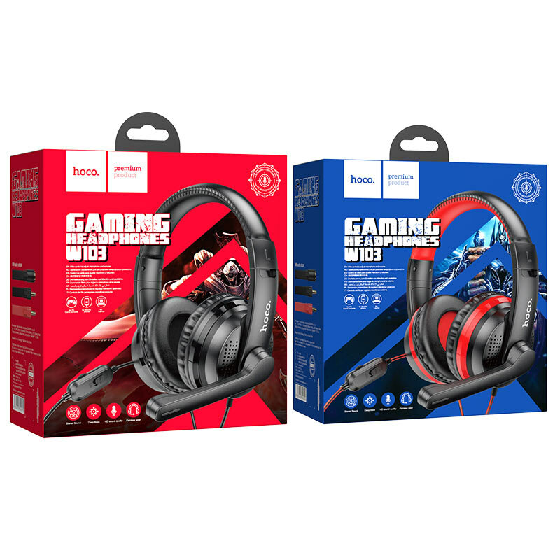 Casti gaming cu microfon on-ear Hoco W103, Jack 3.5mm, negru