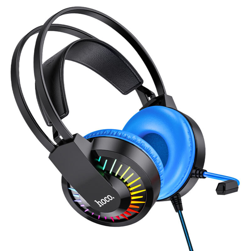 Casti gaming cu LED si microfon Hoco W105, Jack 3.5mm, albastru