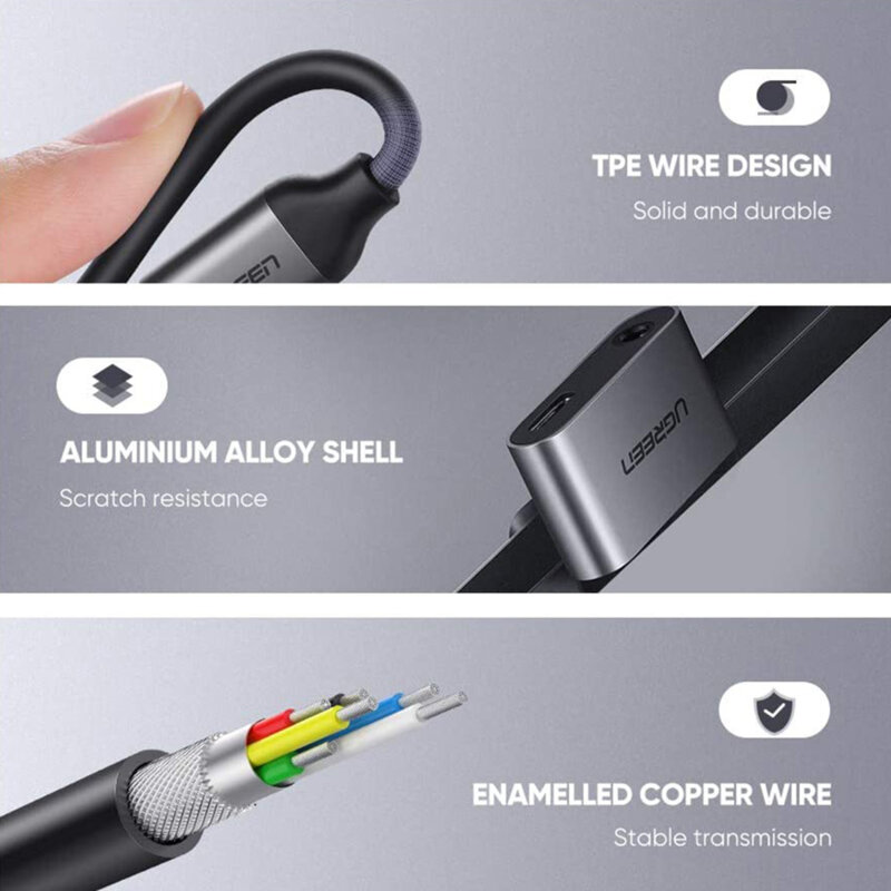 Adaptor casti USB-C la mufa Jack, Type-C Ugreen, gri, 50596