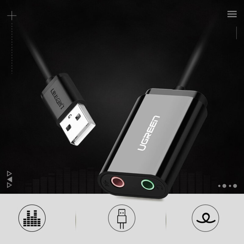 Adaptor audio USB la 2x Jack 3.5mm Ugreen, 15cm, negru, 30724
