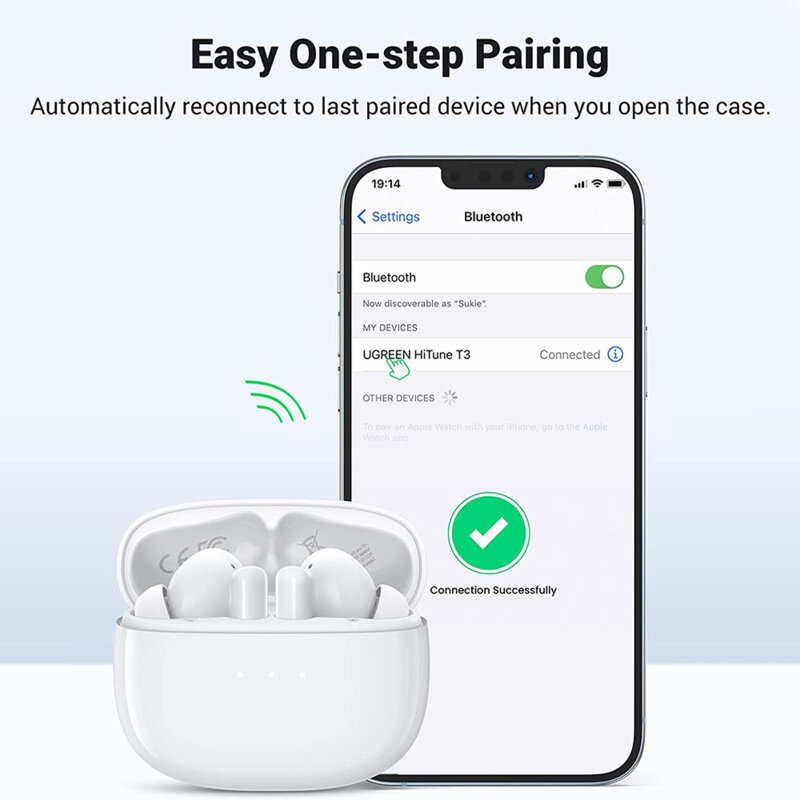 Casti Wireless Bluetooth Noise Cancelling Ugreen, alb, 90206