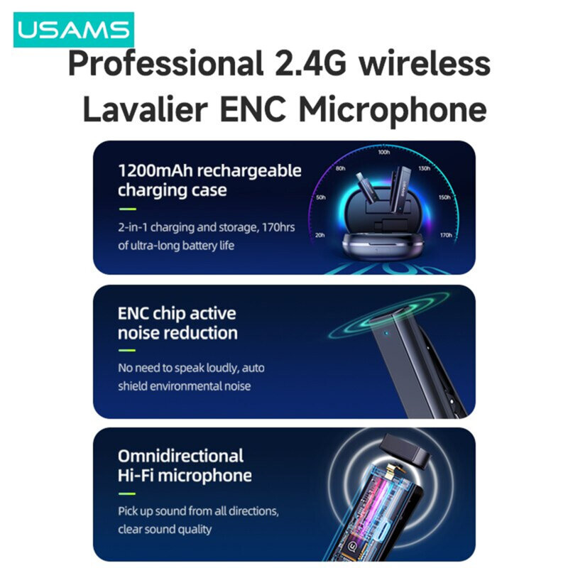 Lavaliera wireless noise reduction Usams US-ZB247, negru