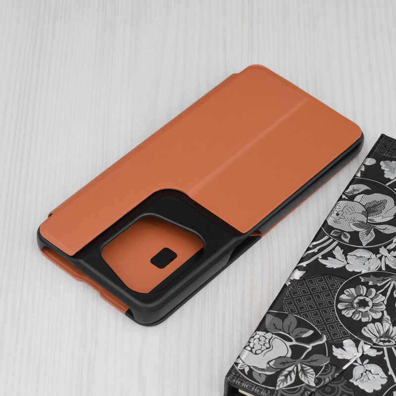Husa Oppo Reno8 Pro Eco Leather View flip tip carte, portocaliu