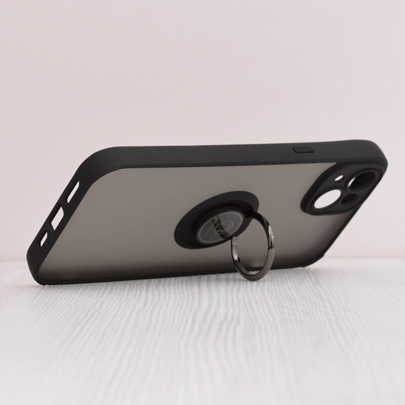 Husa iPhone 14 Plus Techsuit Glinth cu inel suport stand magnetic, negru