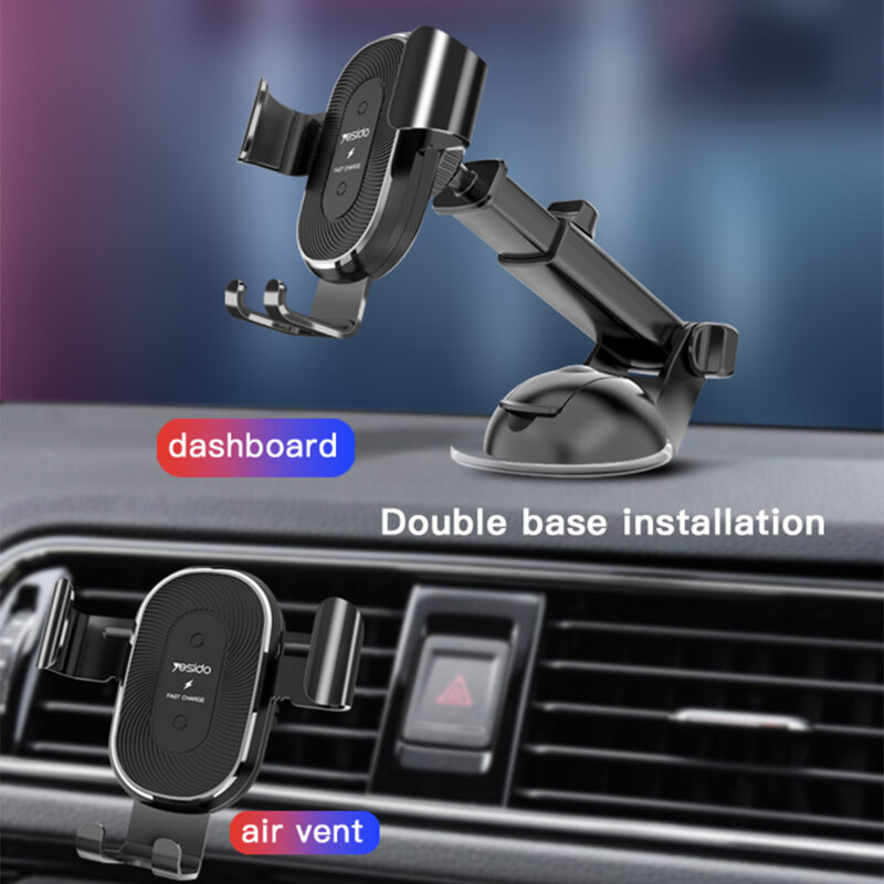 Suport telefon auto Yesido C76, incarcator wireless, 10W, negru