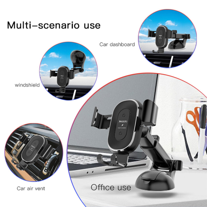 Suport telefon auto Yesido C76, incarcator wireless, 10W, negru