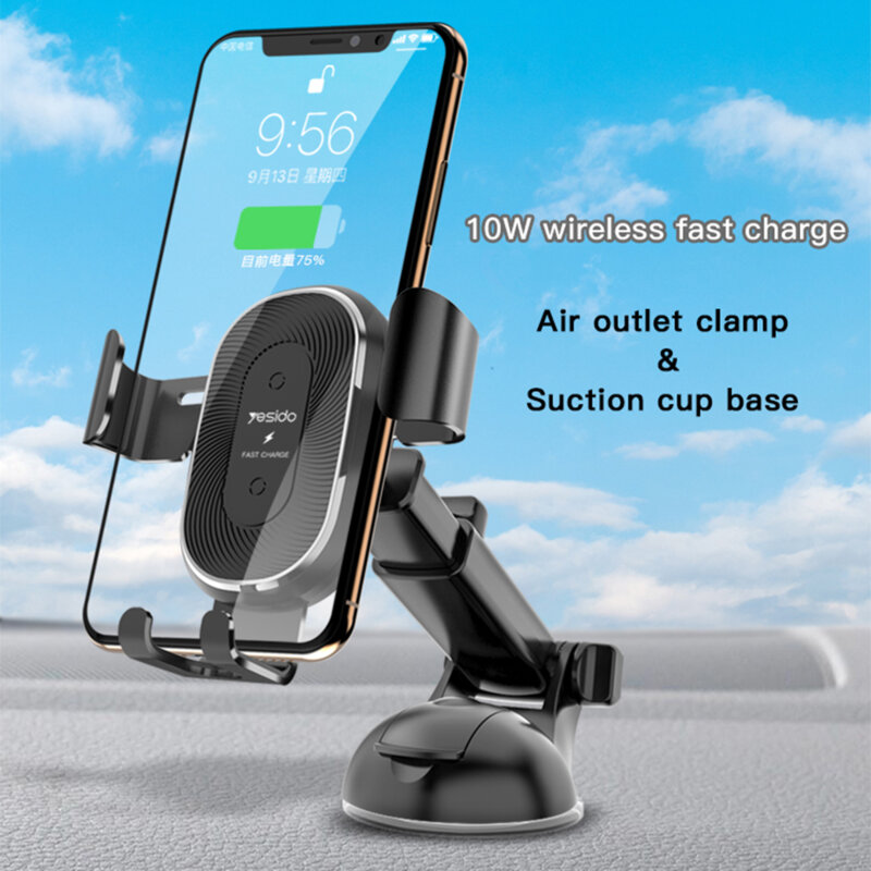 Suport telefon auto Yesido C76, incarcator wireless, 10W, negru