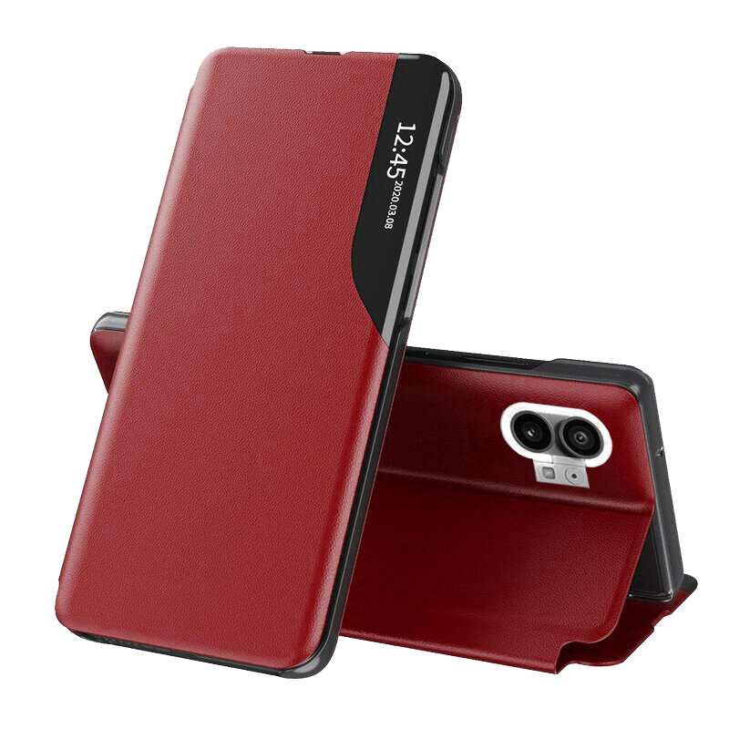 Husa Nothing Phone (1) Eco Leather View flip tip carte, rosu
