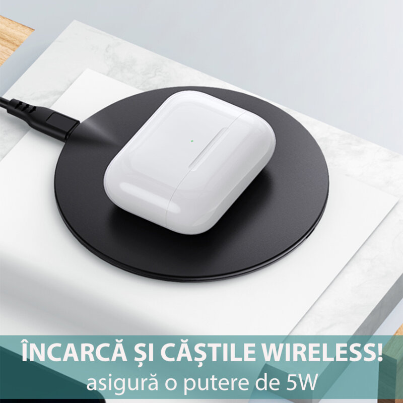 Incarcator wireless Samsung, iPhone 12 Usams, 15W, negru, US-CD149