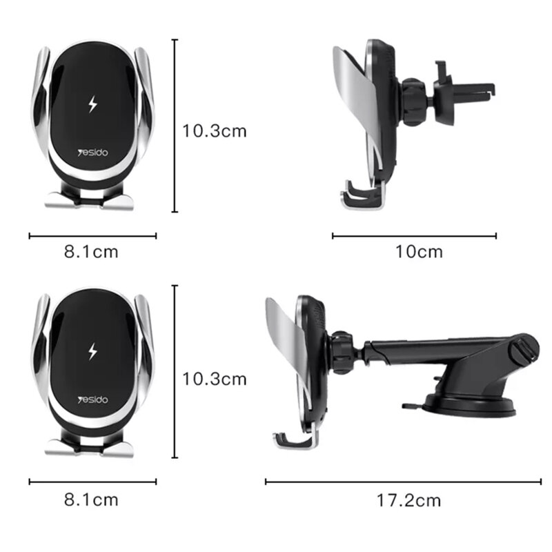 Suport telefon auto cu incarcare wireless, 15W Yesido C78, negru