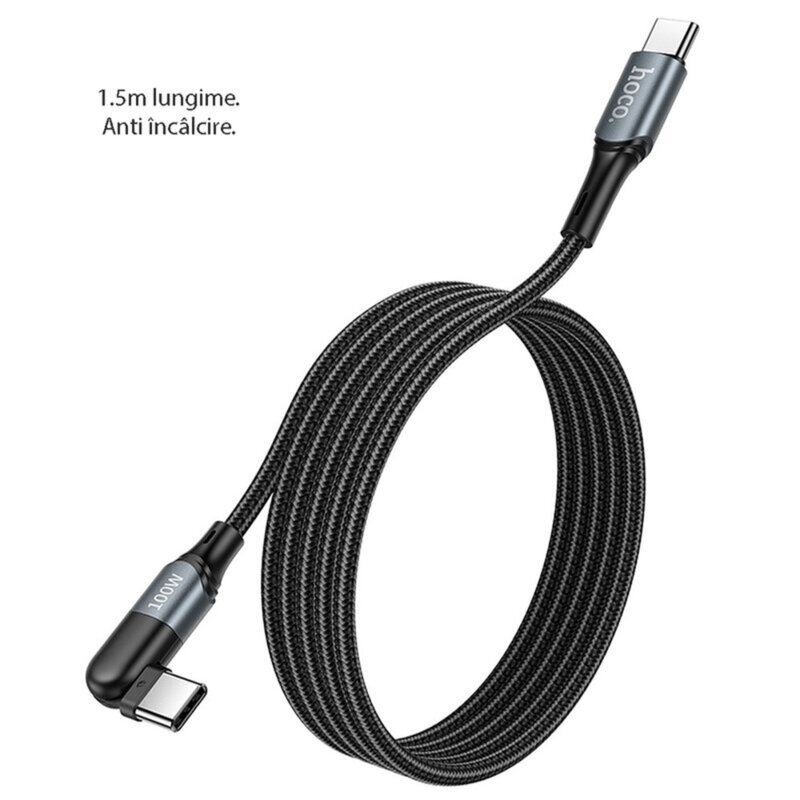 Cablu de date Type-C la Type-C PD100W Hoco U100, 5A, 1.5m, negru