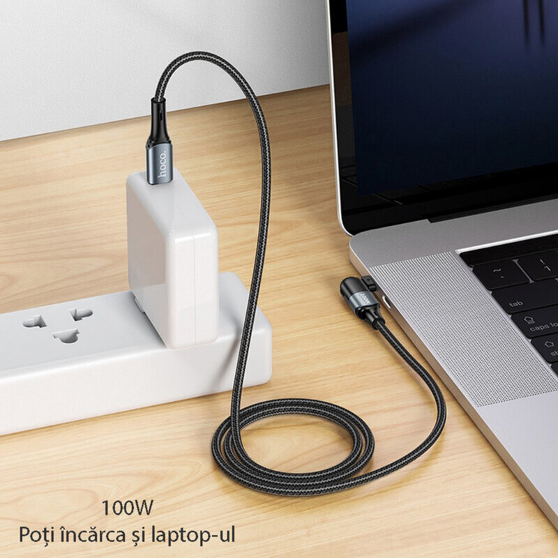 Cablu de date Type-C la Type-C PD100W Hoco U100, 5A, 1.5m, negru