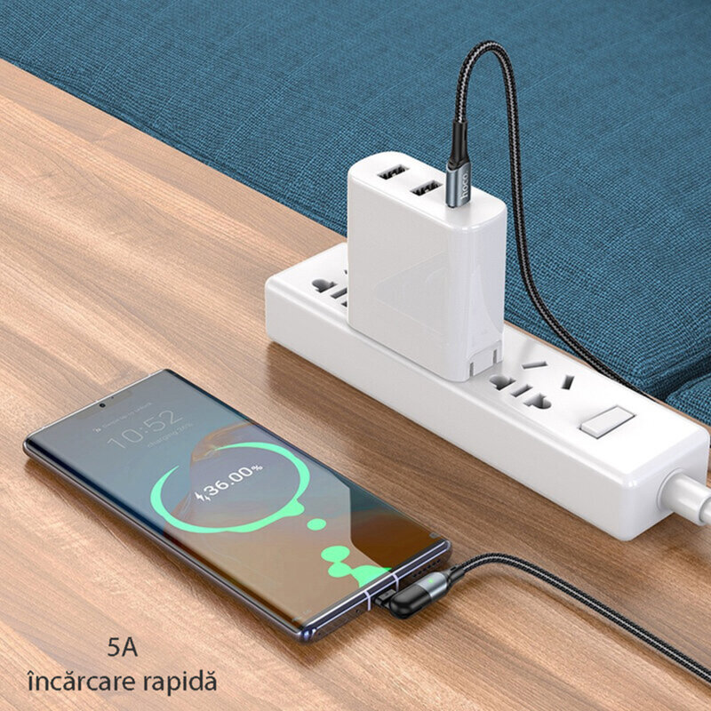 Cablu de date Type-C la Type-C PD100W Hoco U100, 5A, 1.5m, negru