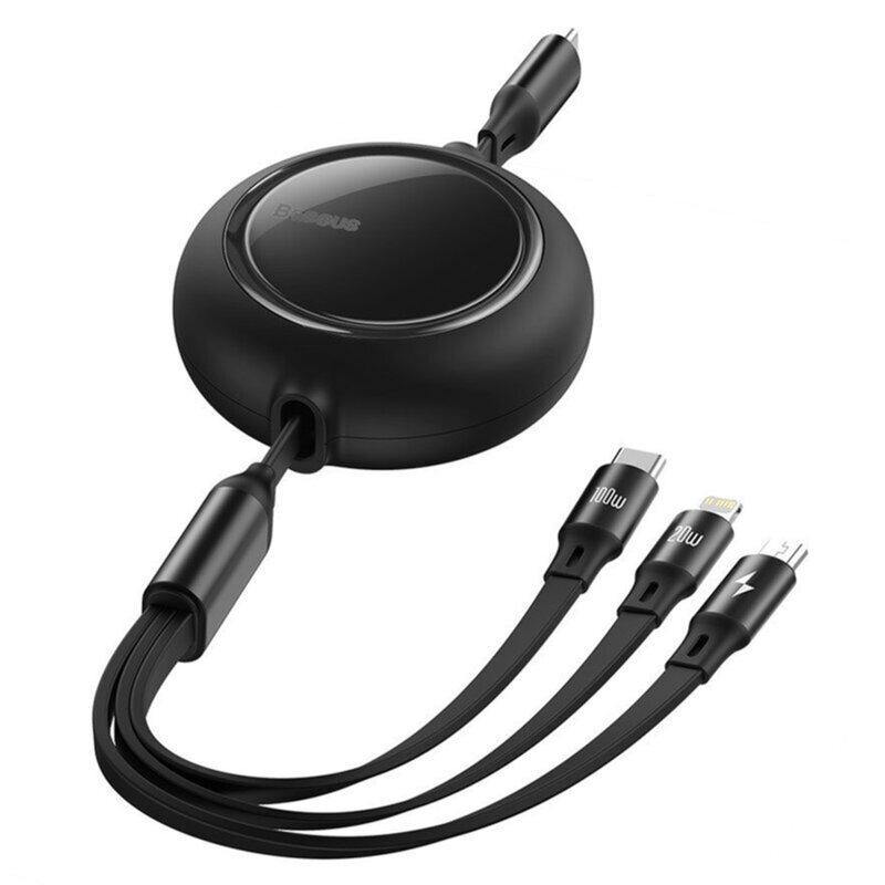 Cablu USB-C Baseus la Lightning, Micro-USB, Type-C, 100W, 1.2m, negru, CAMLC-AMJ01