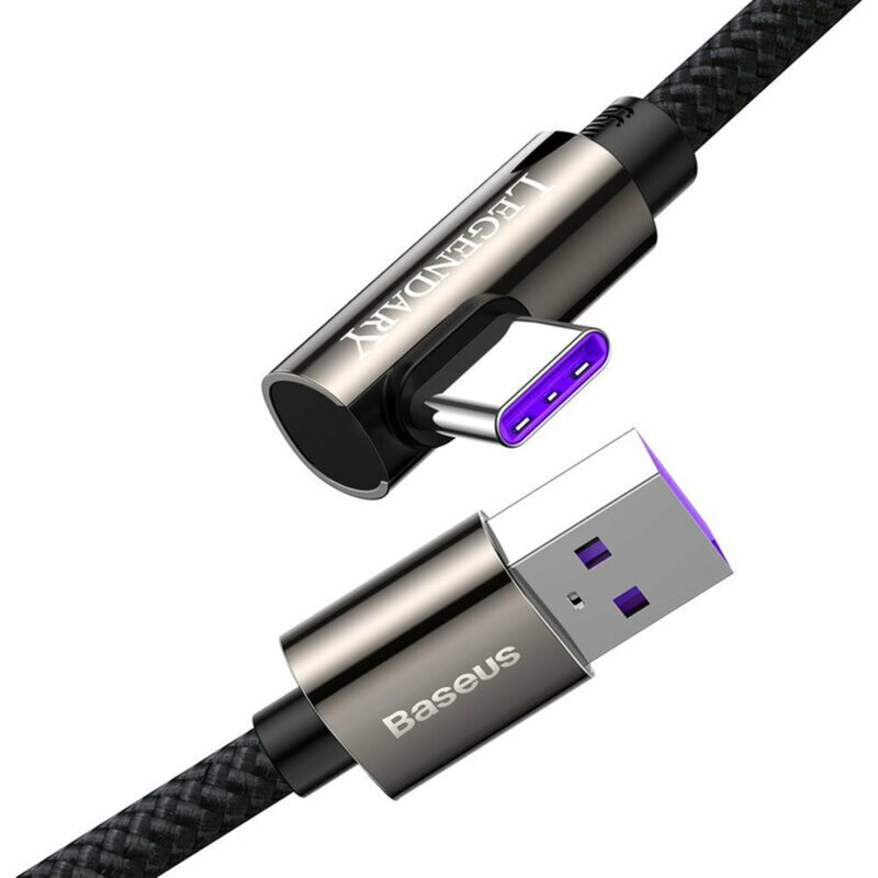 Cablu USB-C 90 grade Baseus Fast Charge 66W, 1m, negru, CATCS-B01