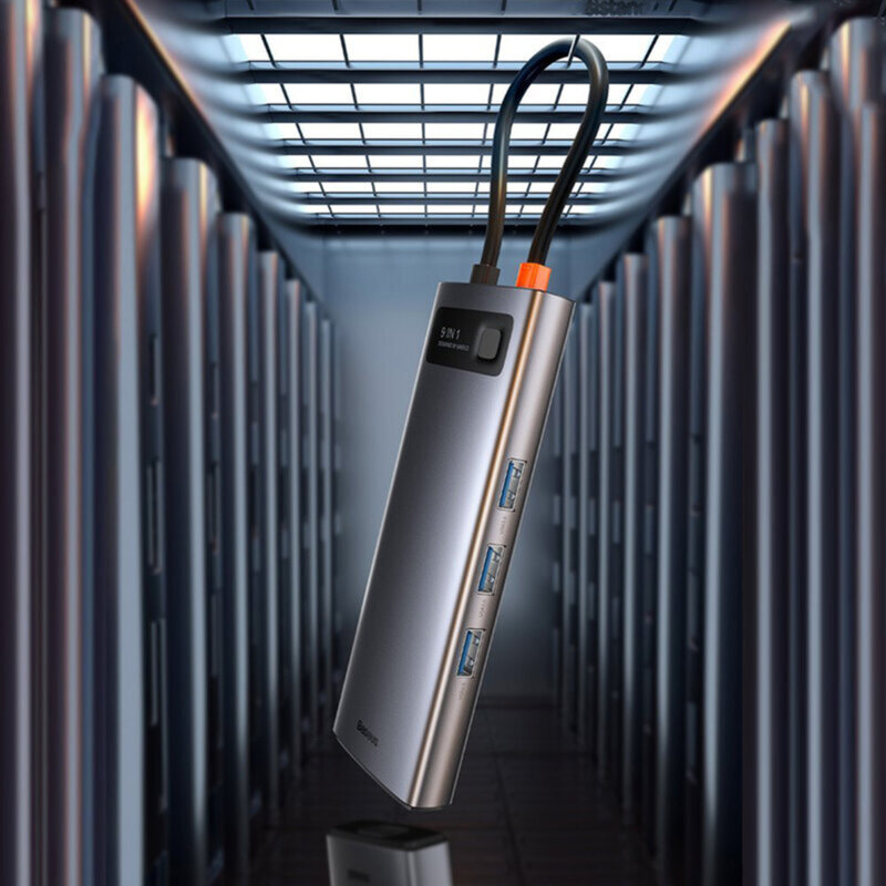 Dock USB-C Baseus la 3x USB, Type-C, VGA, HDMI, gri, CAHUB-CU0G