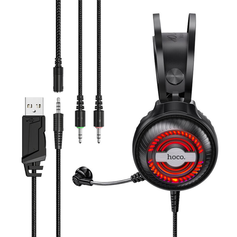 Casti gaming on-ear Hoco W101 cu microfon, Jack 3.5mm, USB, 2.4m, negru