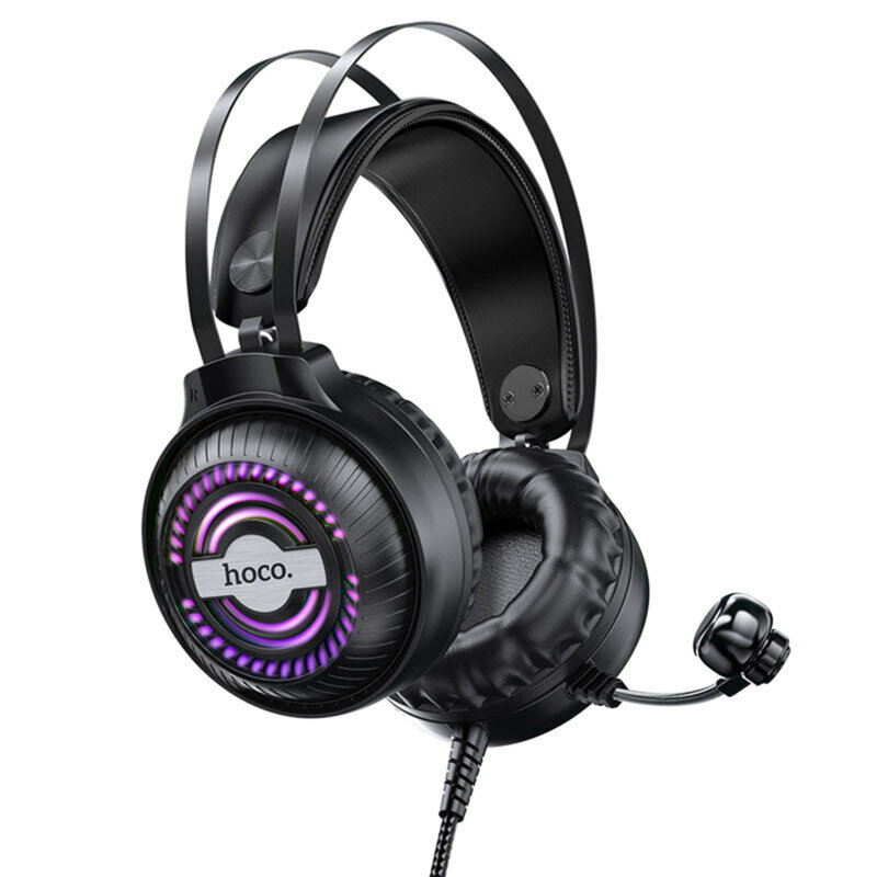 Casti gaming on-ear Hoco W101 cu microfon, Jack 3.5mm, USB, 2.4m, negru