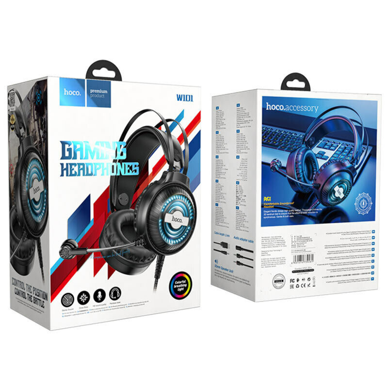 Casti gaming on-ear Hoco W101 cu microfon, Jack 3.5mm, USB, 2.4m, negru