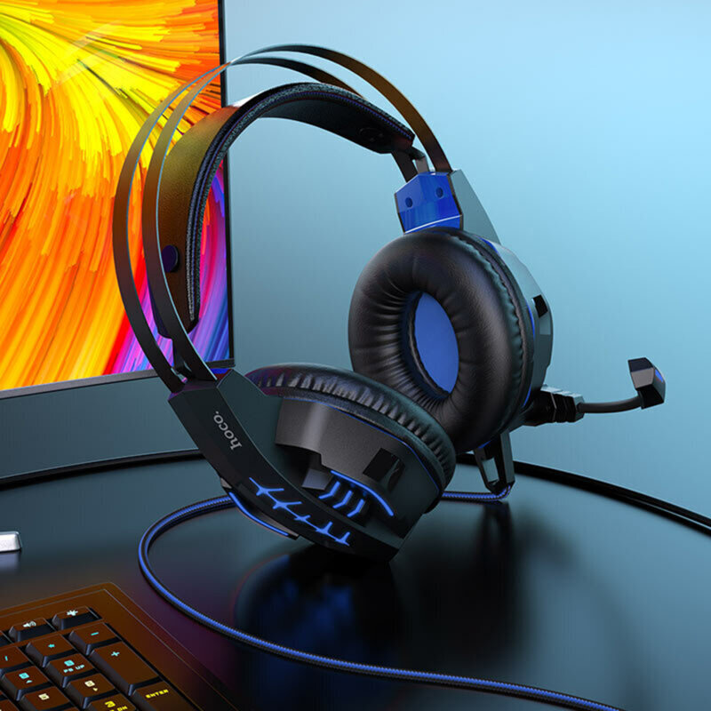 Casti gaming on-ear Hoco W102 cu microfon, Jack 3.5mm, USB, albastru